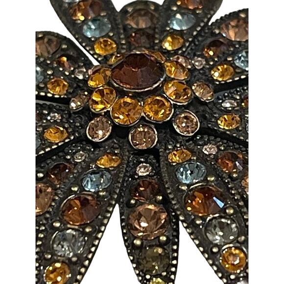 Joan Rivers Vintage Swarovski Crystal Sparkle Starburst Brooch Pin Set Bronze - Picture 2 of 15